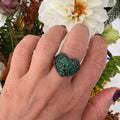 Silver gold plated green puffy heart ring