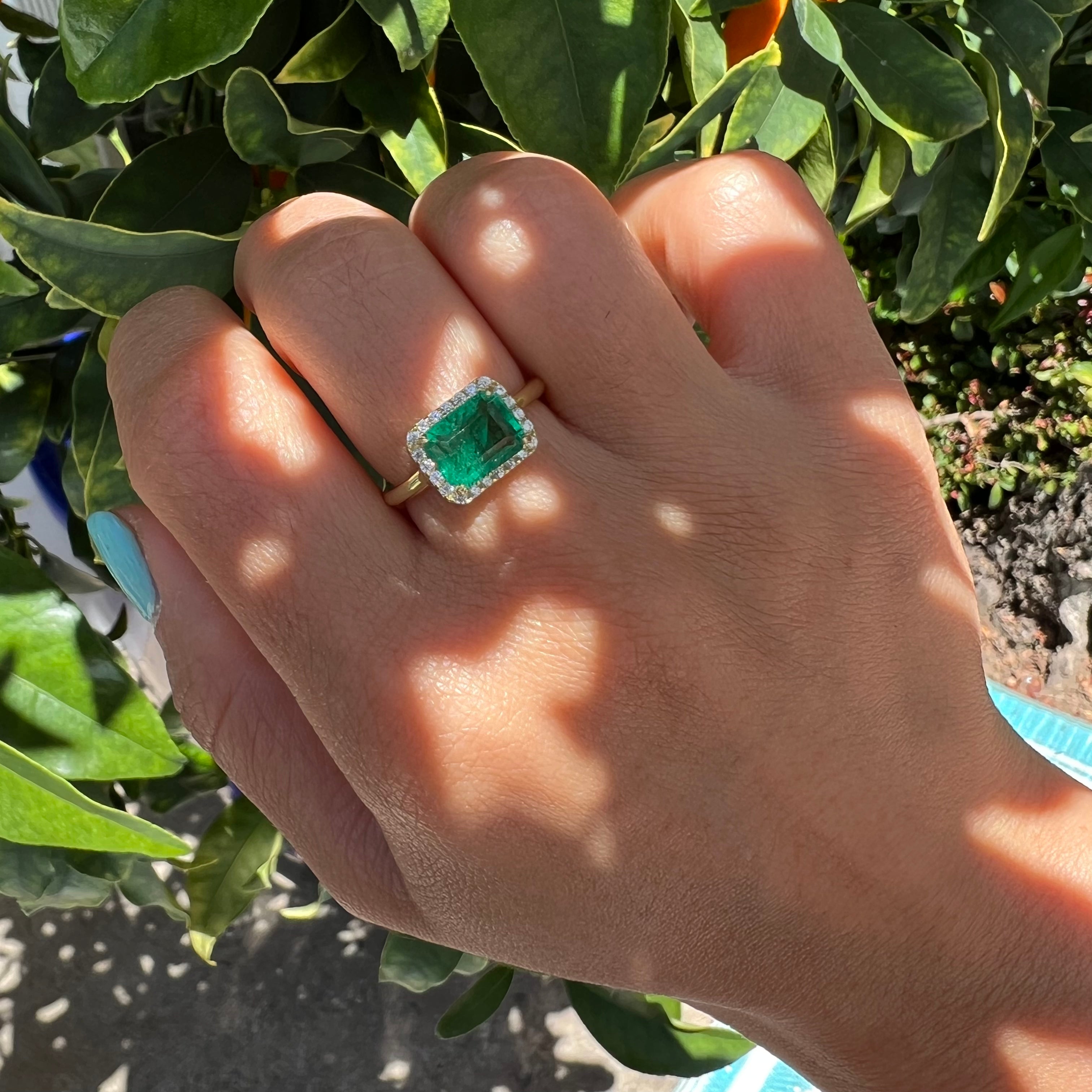 Dainty silver gold plated emerald halo ring