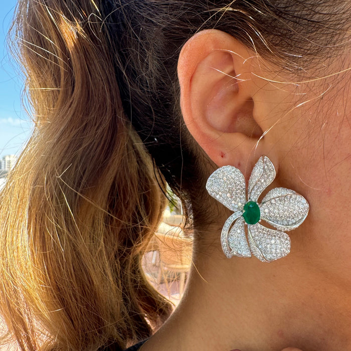 "Fleur" Sterling silver emerald statement earrings