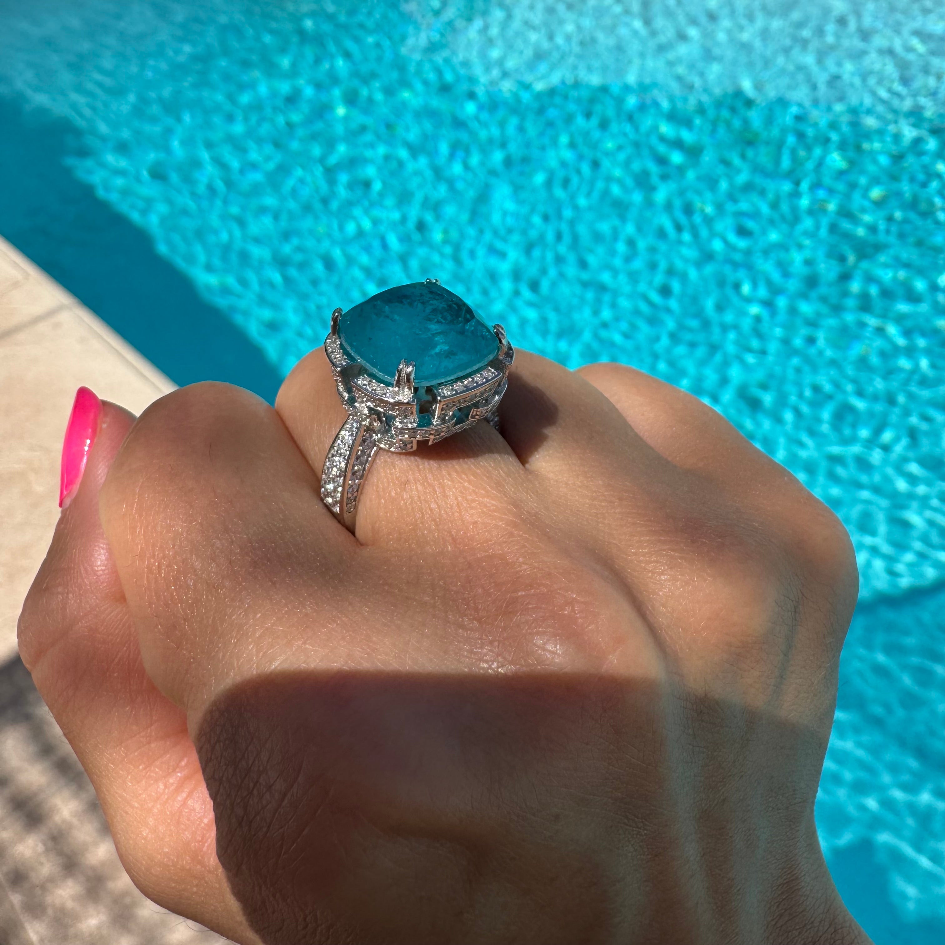 “Bora Bora” sterling silver cushion cut paraiba statement ring