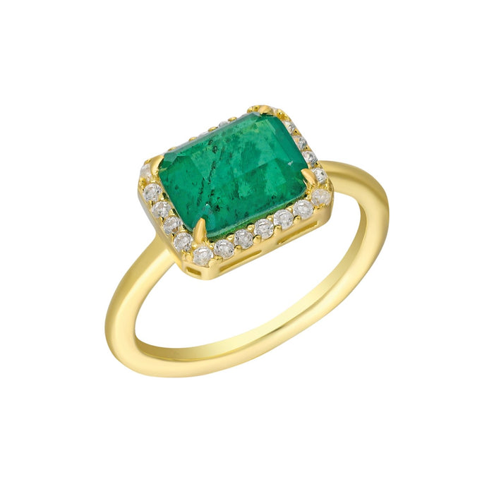Dainty silver gold plated emerald halo ring
