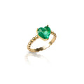 Gold bead heart emerald ring
