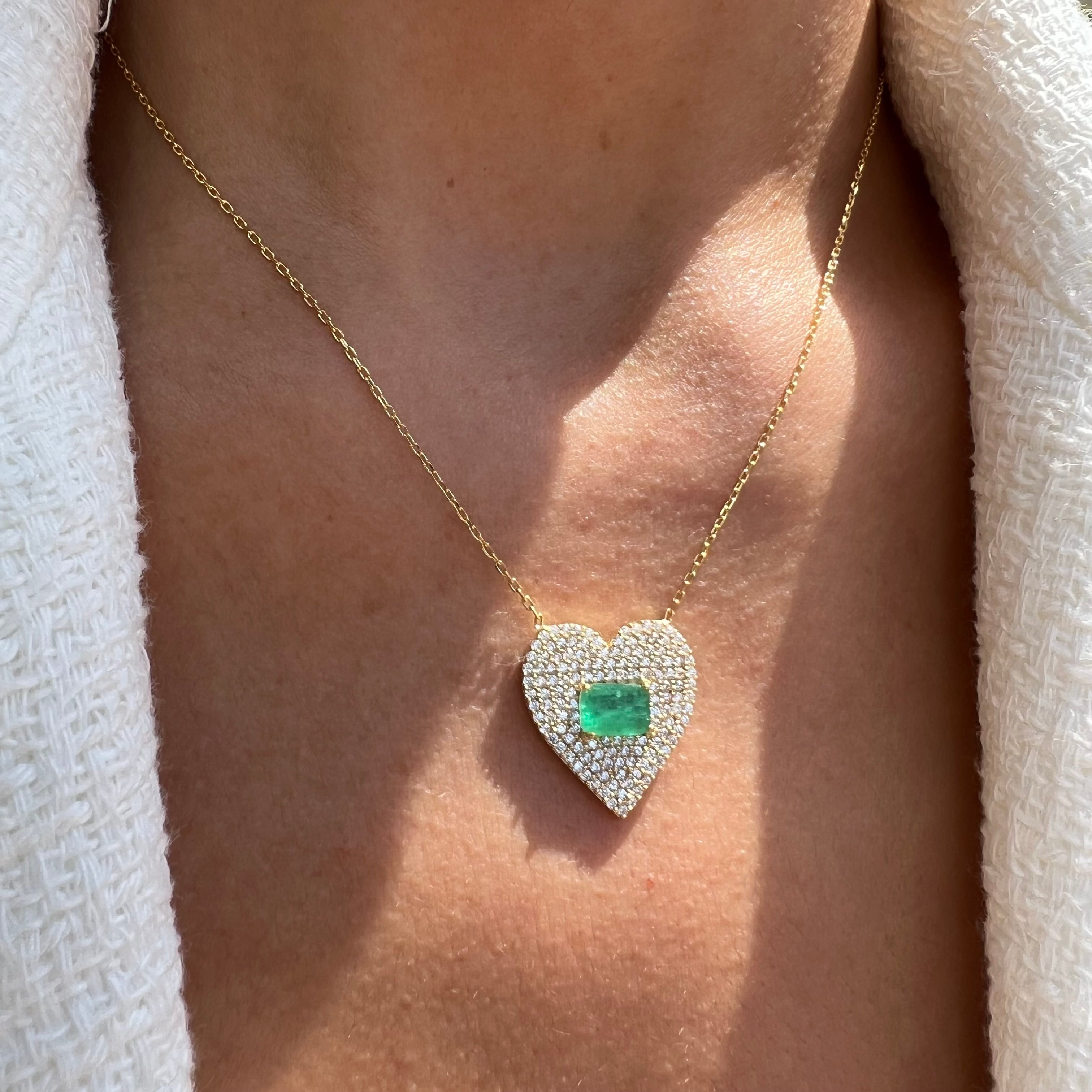 Silver gold plated “Mi Amor” emerald heart necklace