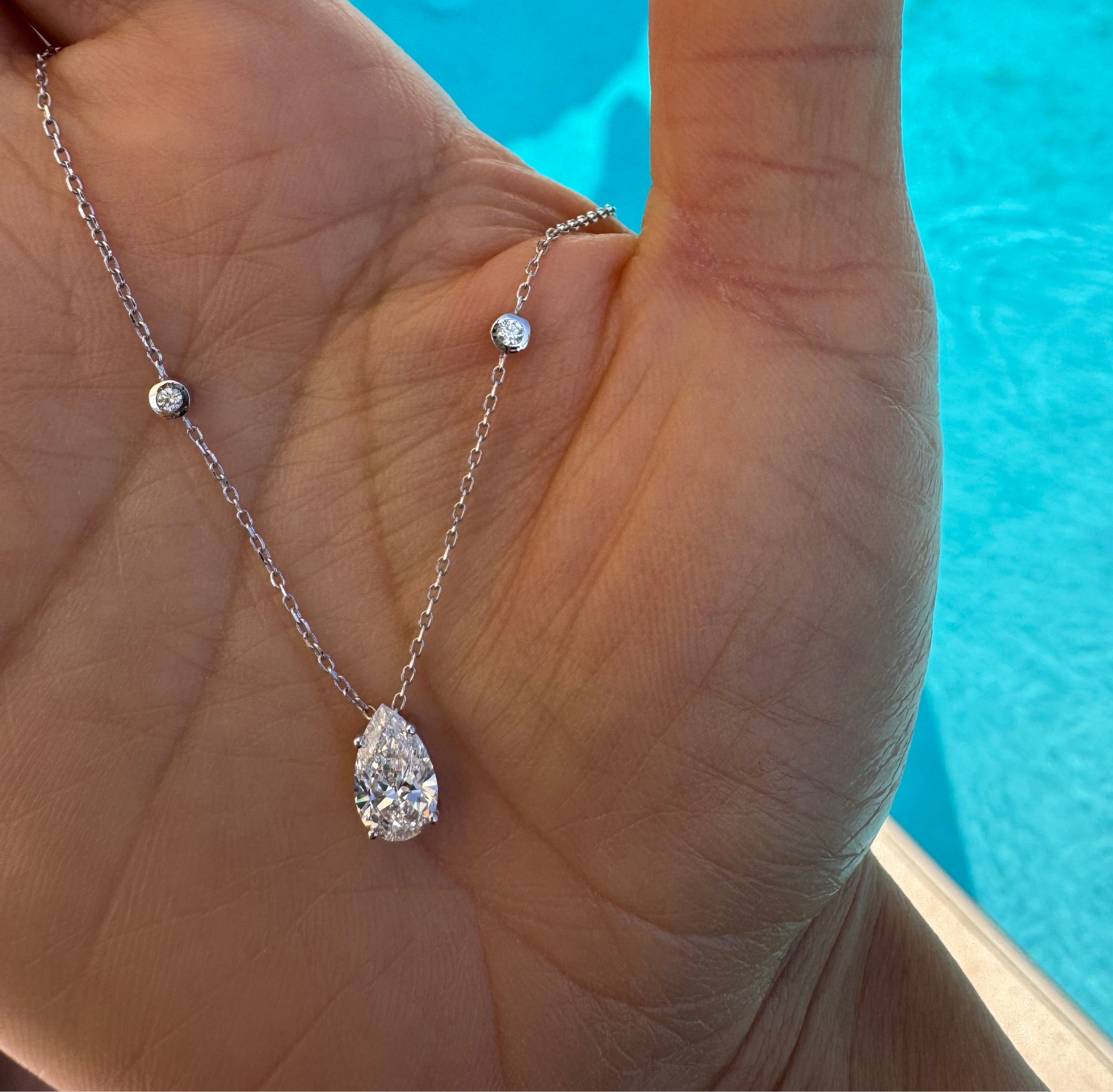 14k white gold pear lab diamond necklace