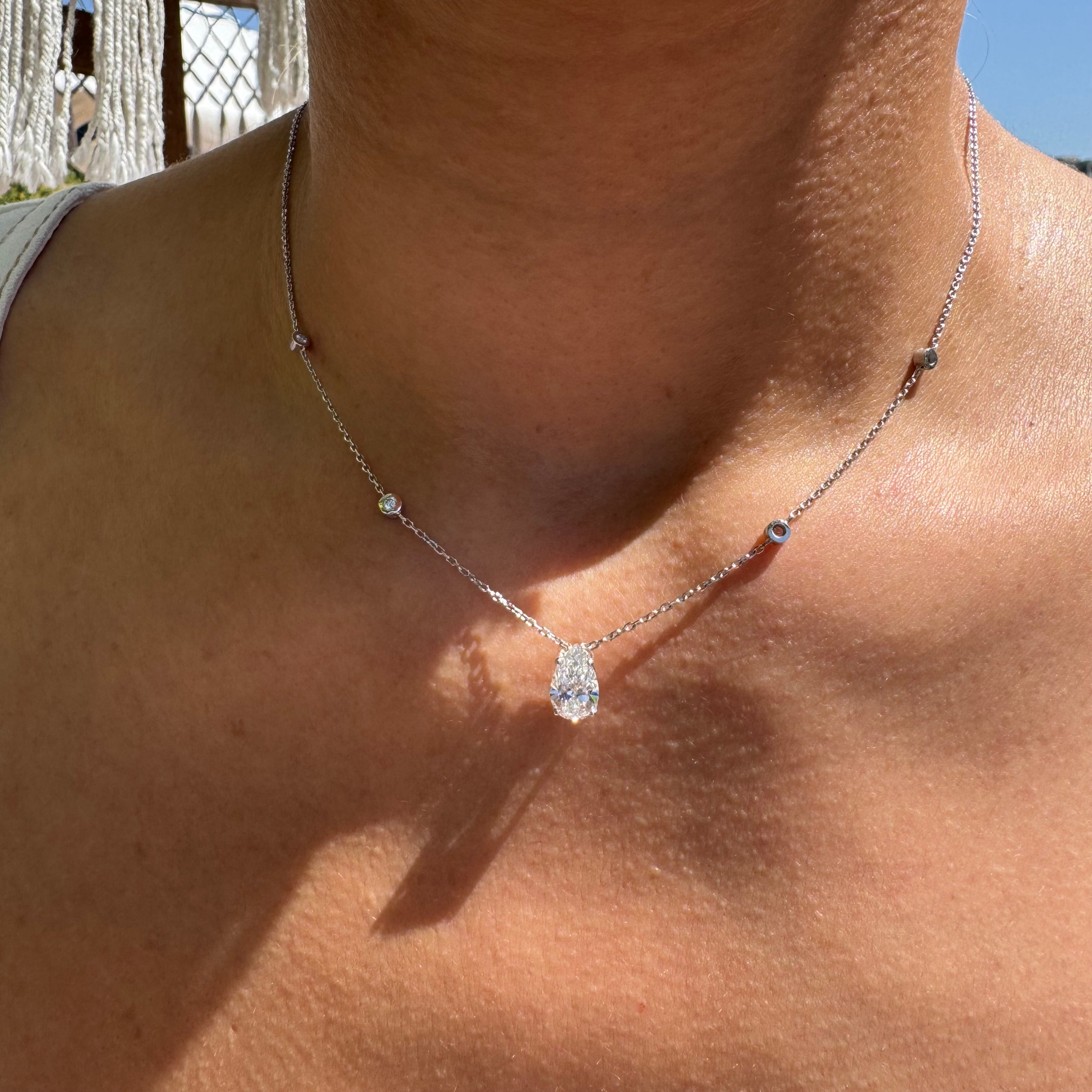 14k white gold pear lab diamond necklace