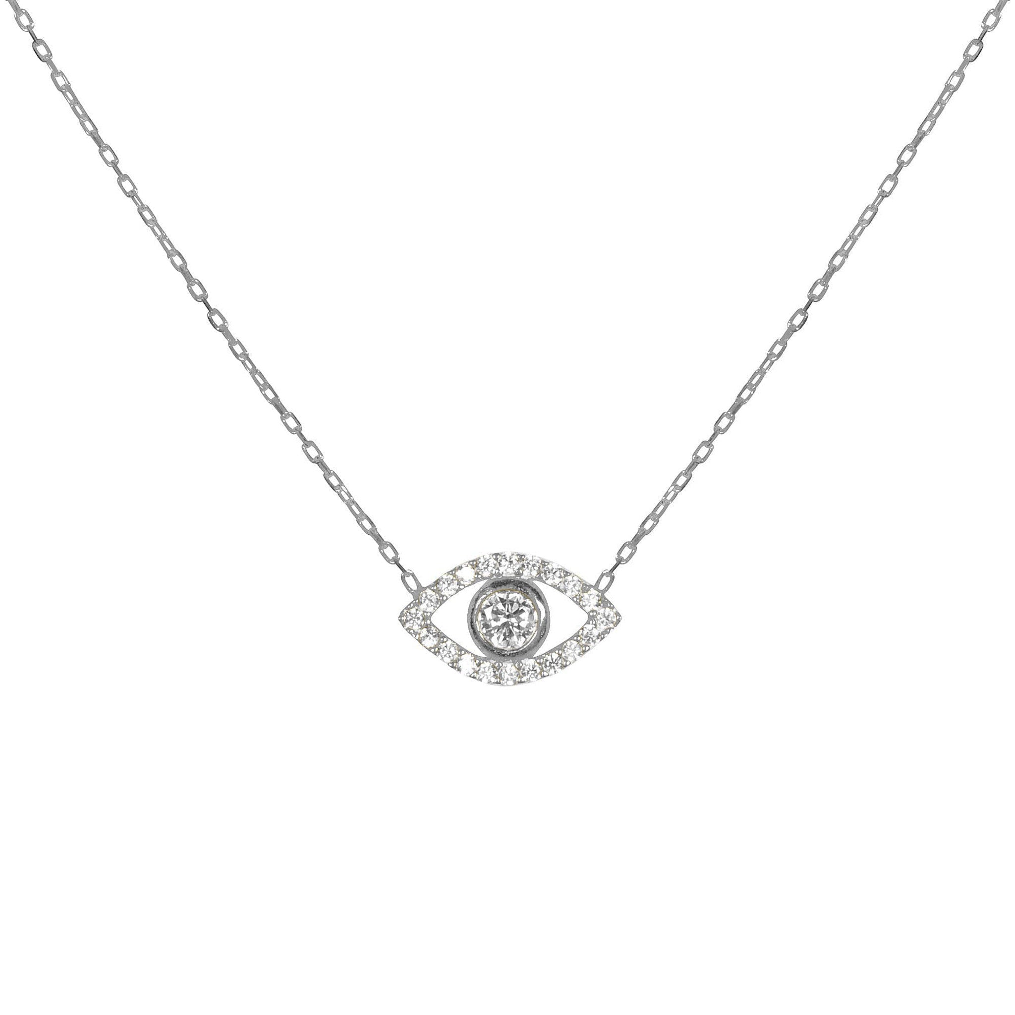 “Ojos” Sterling silver clear eye necklace