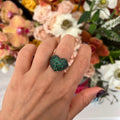 Silver gold plated green puffy heart ring