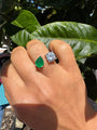 Sterling silver round & pear emerald ring