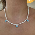 “La Mer” Natural pearl beaded turquoise drops necklace