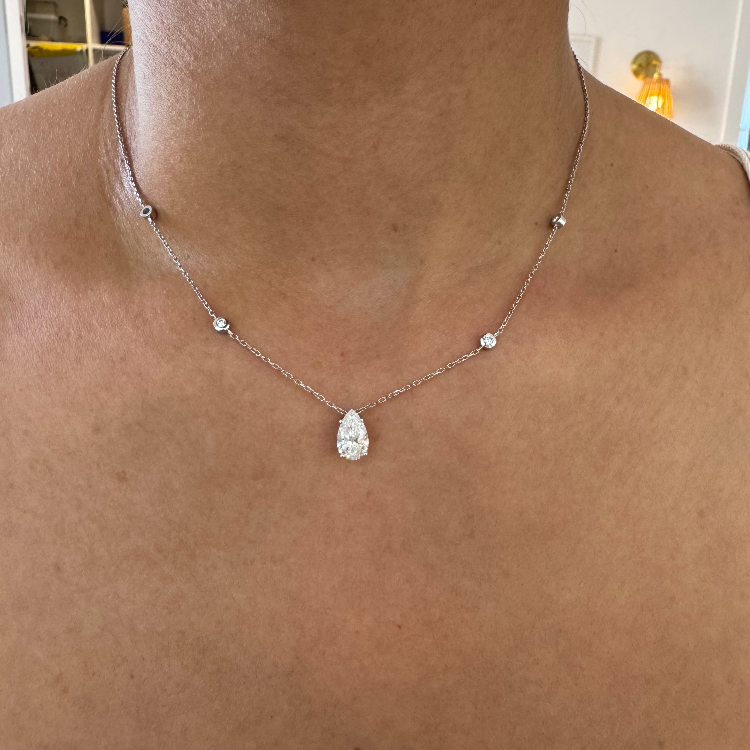 14k white gold pear lab diamond necklace