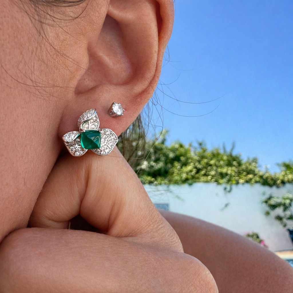 Orchid Sterling silver emerald earrings