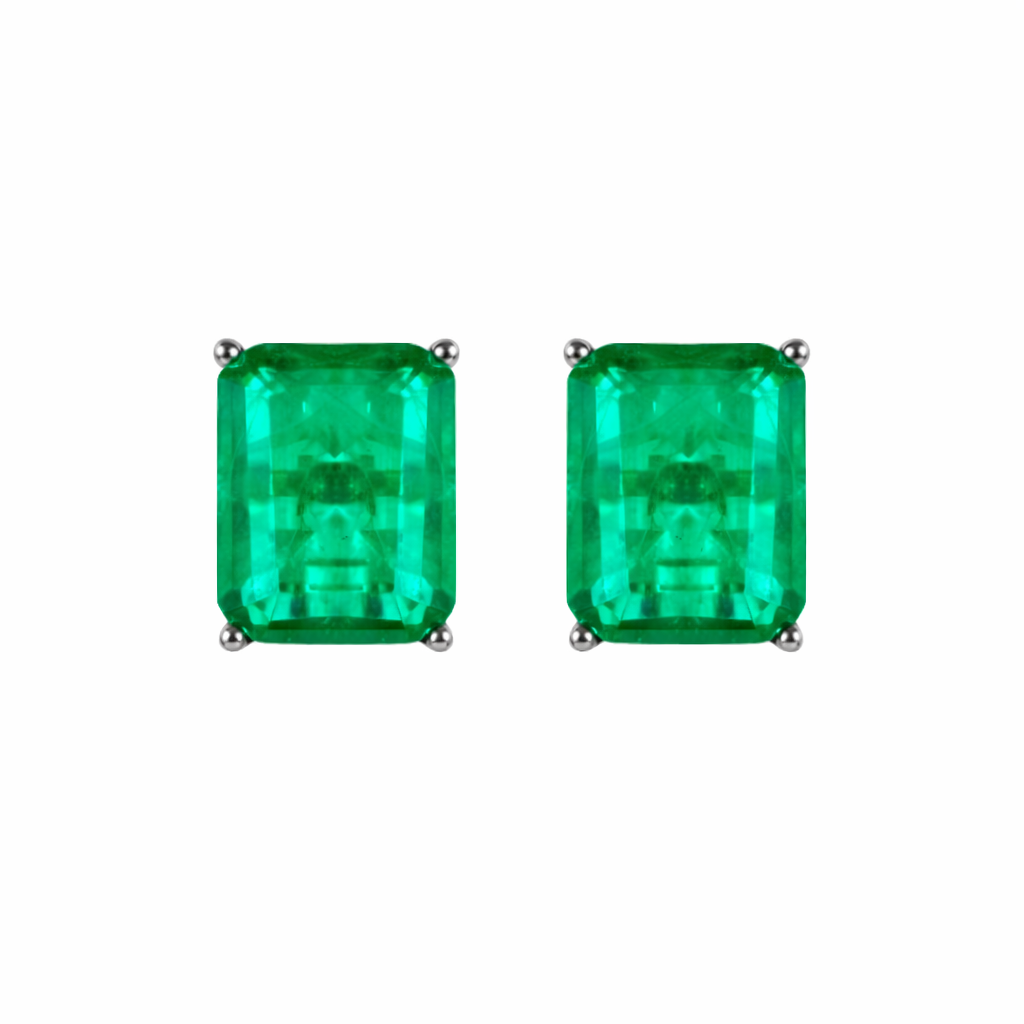 Sterling silver emerald green large rectangular stud earrings