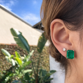 Sterling silver emerald green large rectangular stud earrings