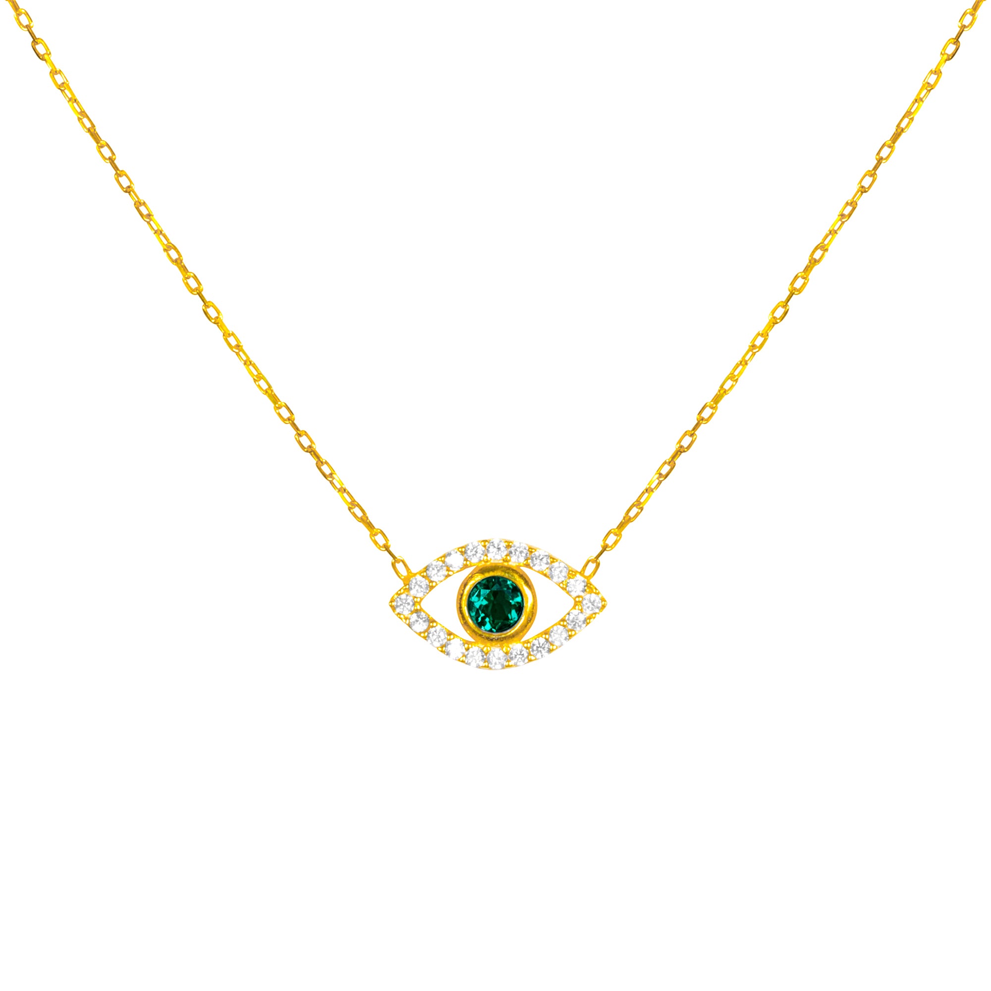 “Ojos” silver gold plated green eye necklace