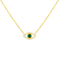 “Ojos” silver gold plated green eye necklace