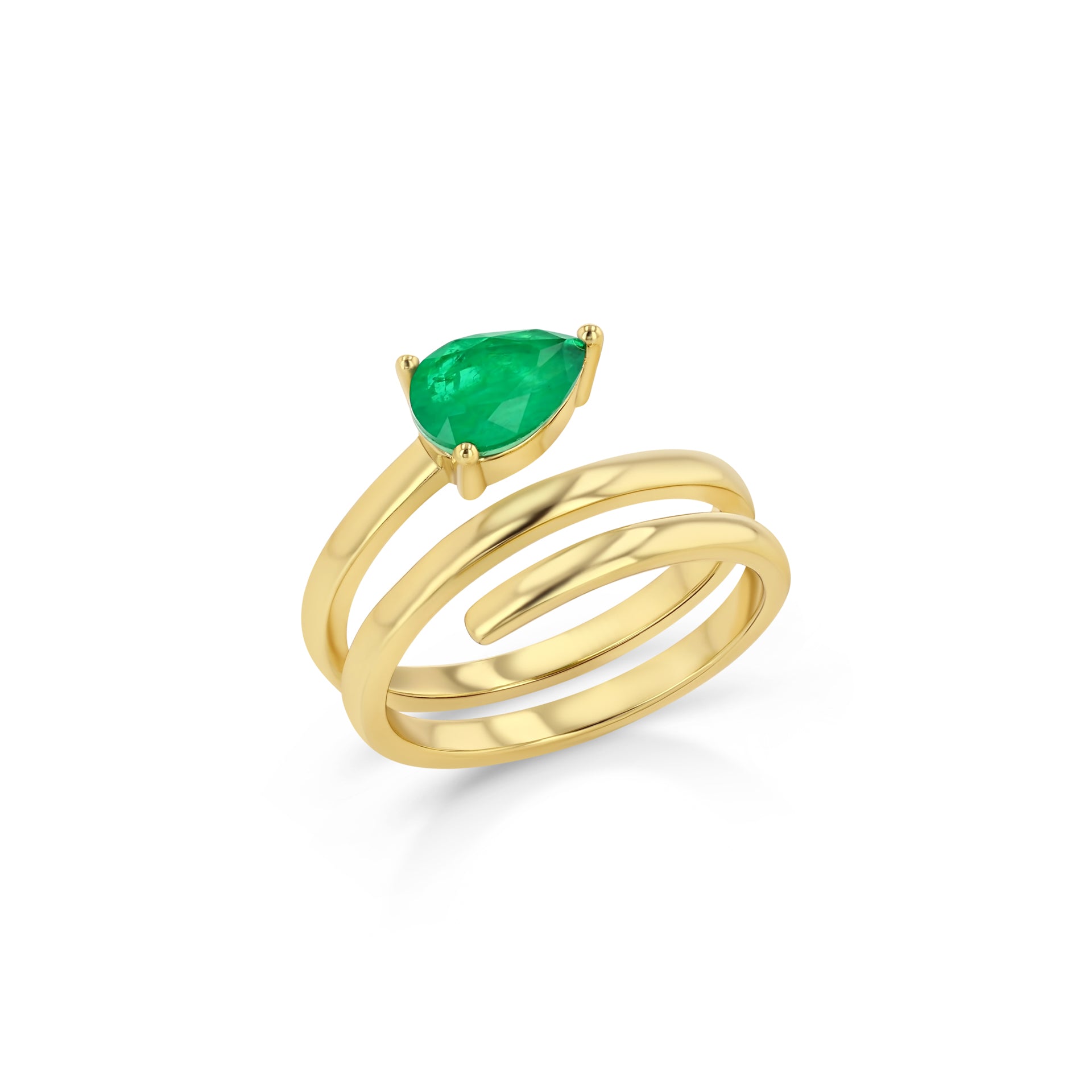 Silver gold plated spiral pear emerald ring
