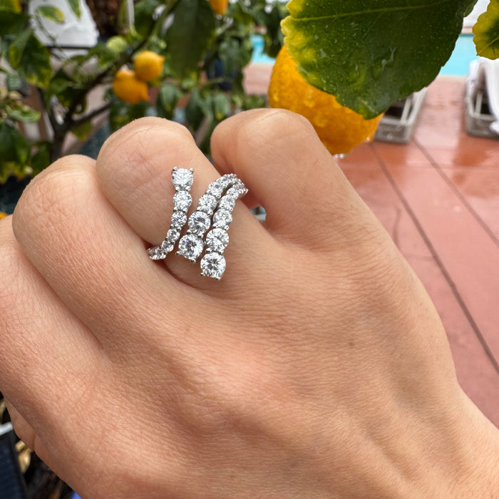 Sterling silver round cz diamond two row wrap ring