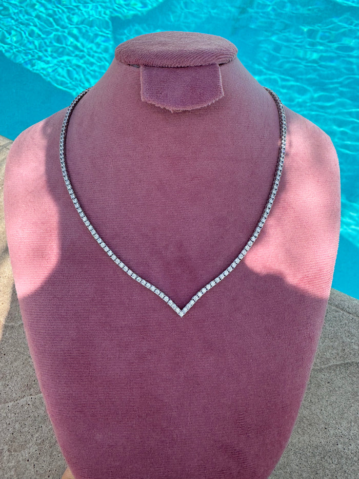 Sterling silver V shape cz diamond tennis necklace