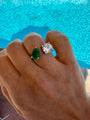 Sterling silver round & pear emerald ring