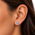 Silver emerald cut bezel stud earrings