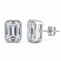 Silver emerald cut bezel stud earrings