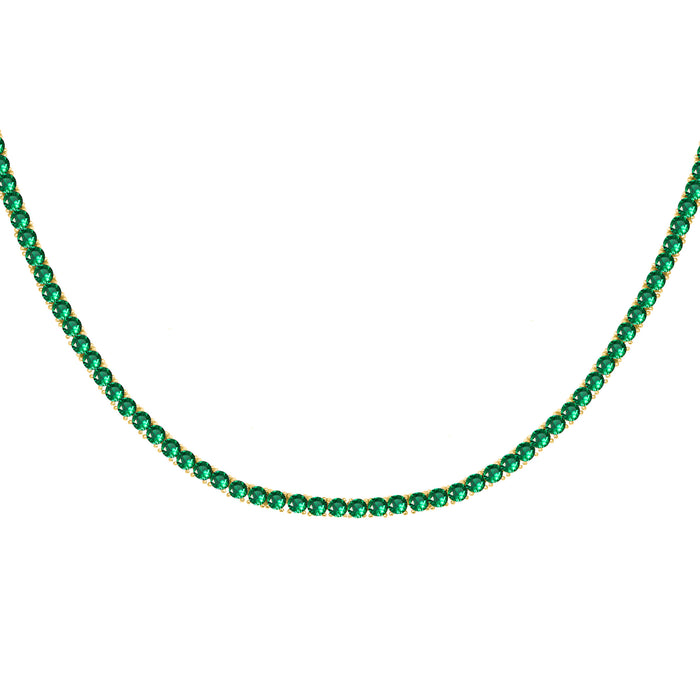 Silver gold plated emerald green tennis necklace
