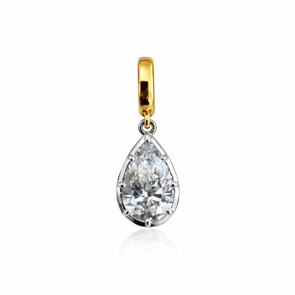 14k solid gold 2 ct pear lab diamond pendant