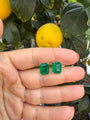 Sterling silver emerald green large rectangular stud earrings