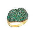 Silver gold plated green puffy heart ring