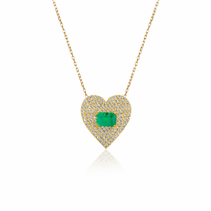 Silver gold plated “Mi Amor” emerald heart necklace