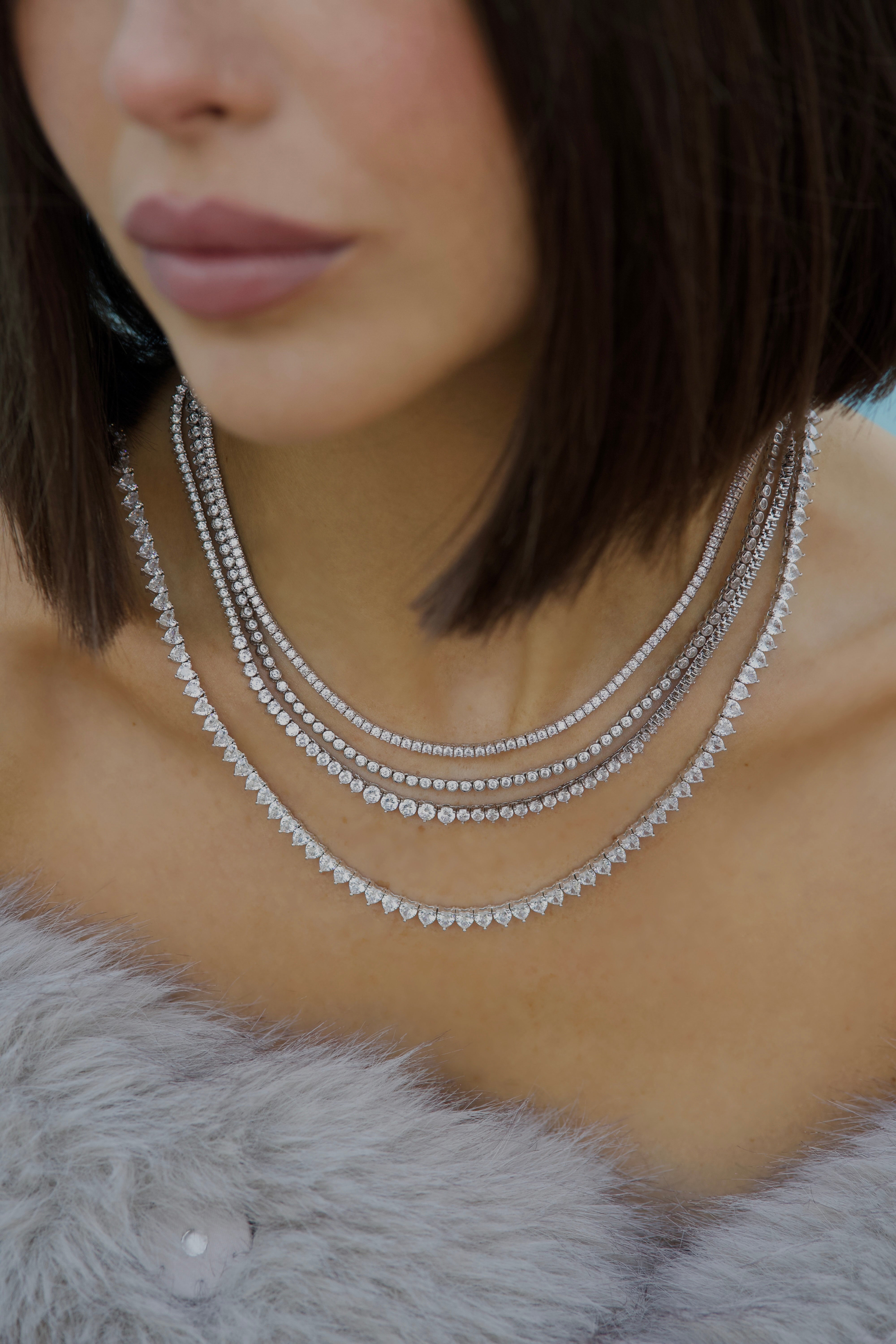 Sterling silver Riviera cz diamond tennis necklace