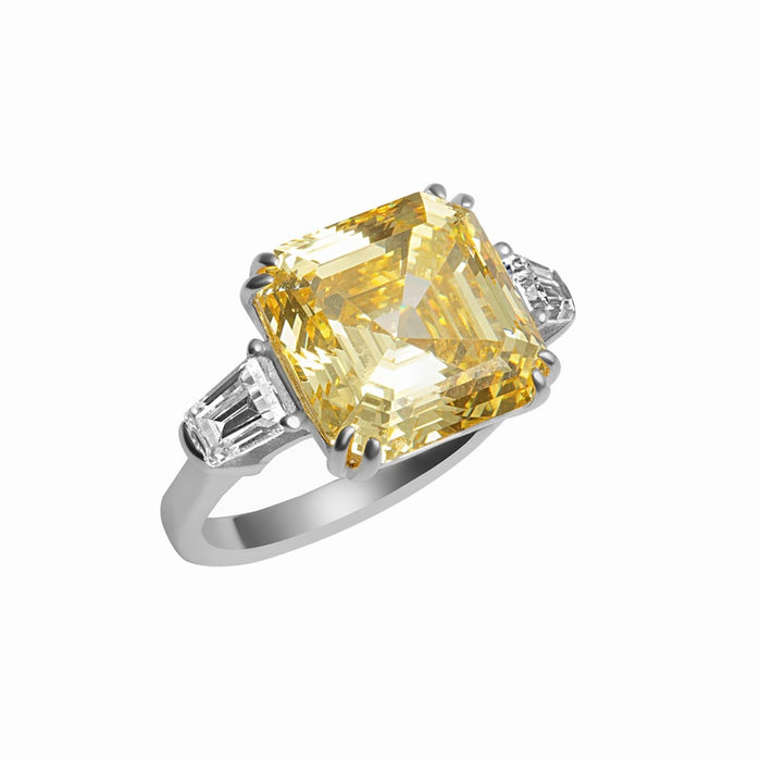 Sterling silver simulated yellow diamond asscher cut ring