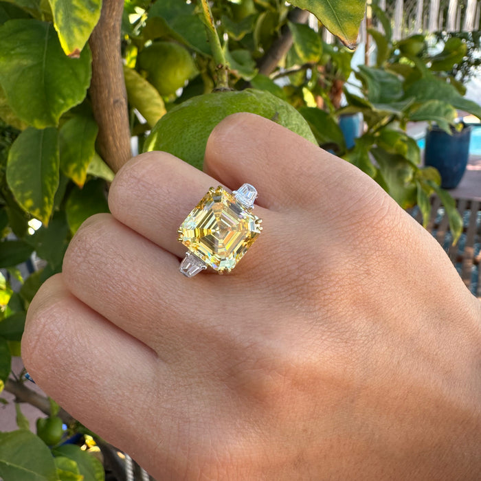 Sterling silver simulated yellow diamond asscher cut ring