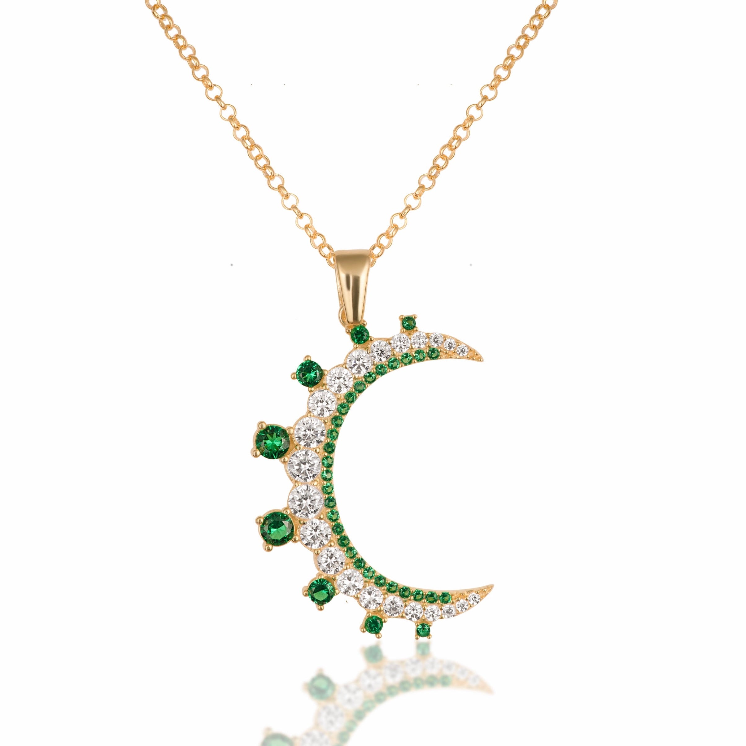 “Mezzaluna” gold green pave crescent necklace