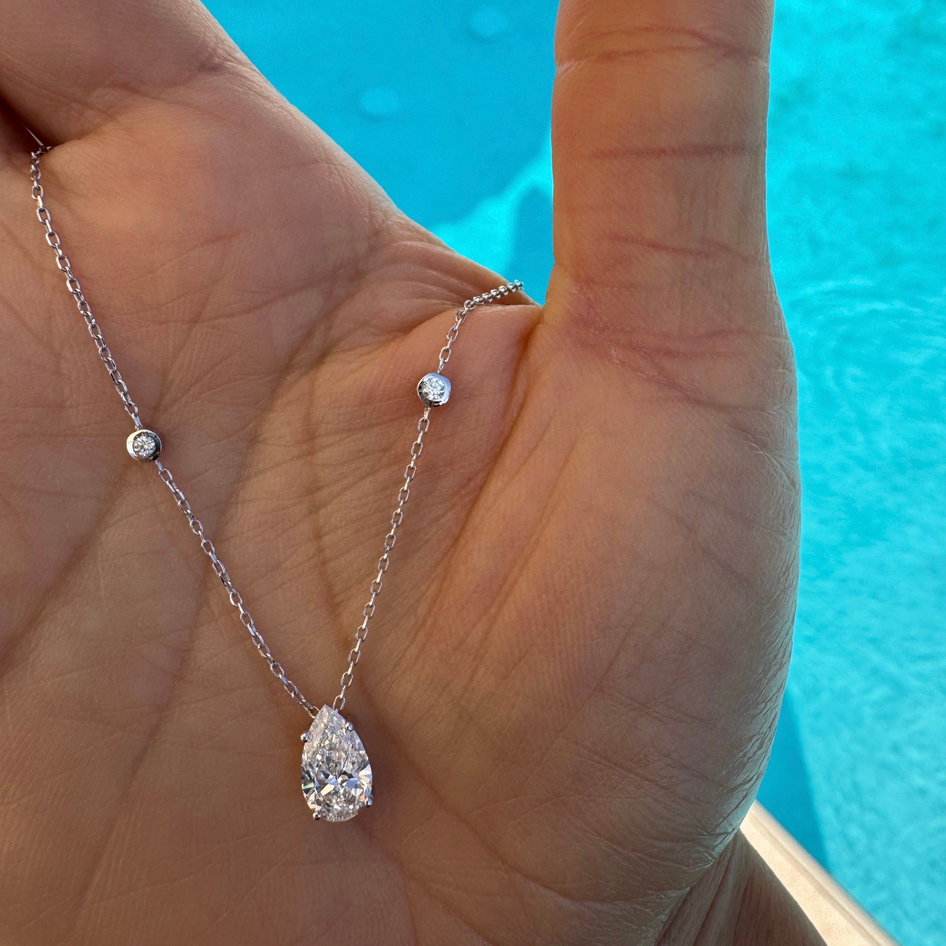 14k white gold pear lab diamond necklace
