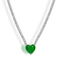 “Duchess” green heart sterling silver pave chain necklace