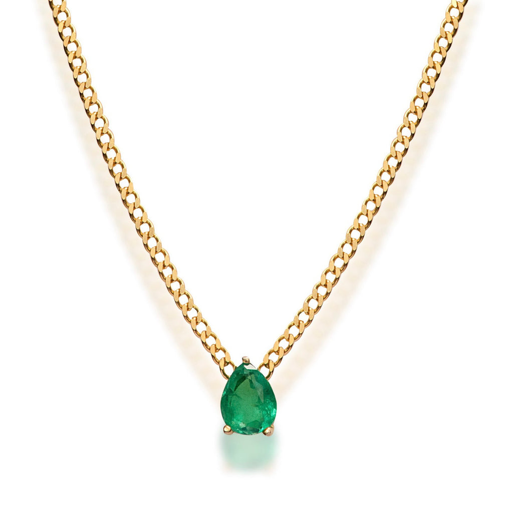 Silver gold plated pear shaped emerald necklace
