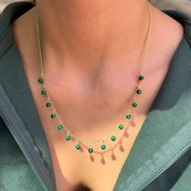 AAA Grade Natural Malachite Stone 18k Gold Necklace — Coquelicot Gallery  and Cafe