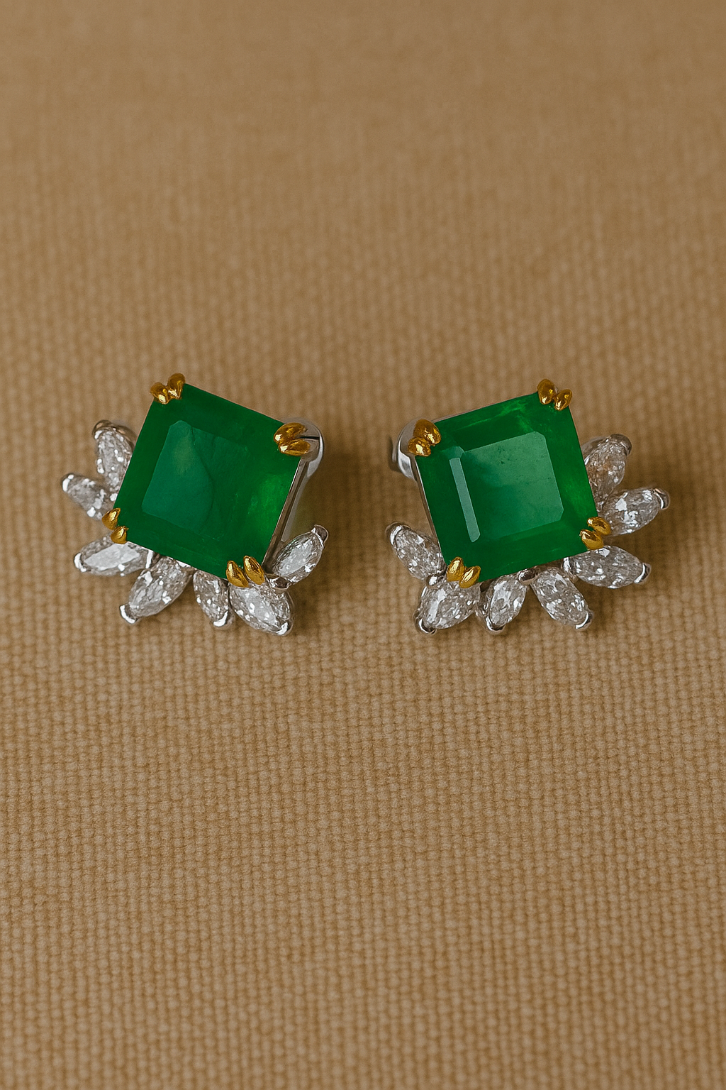 Sterling silver emerald earrings with marquise cz diamonds