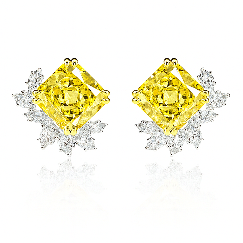 Sterling silver simulated yellow diamond stud earrings