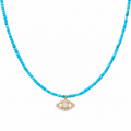 Natural turquoise beaded evil eye necklace