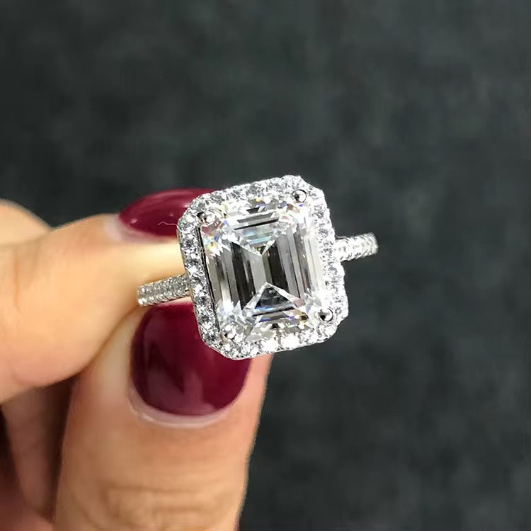 Sterling silver emerald cut cz diamond ring