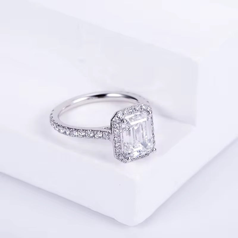Sterling silver emerald cut cz diamond ring