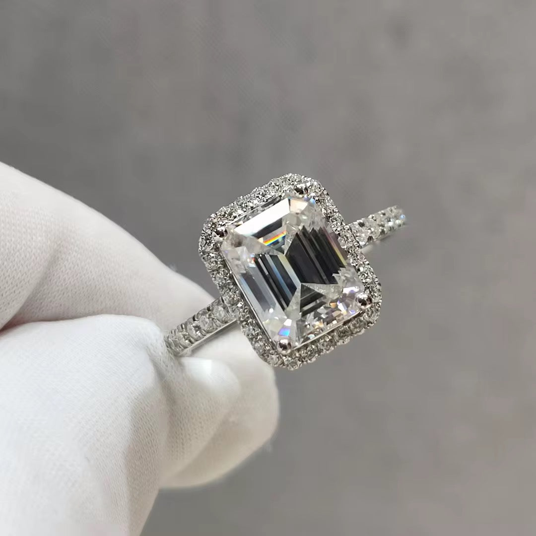 Sterling silver emerald cut cz diamond ring