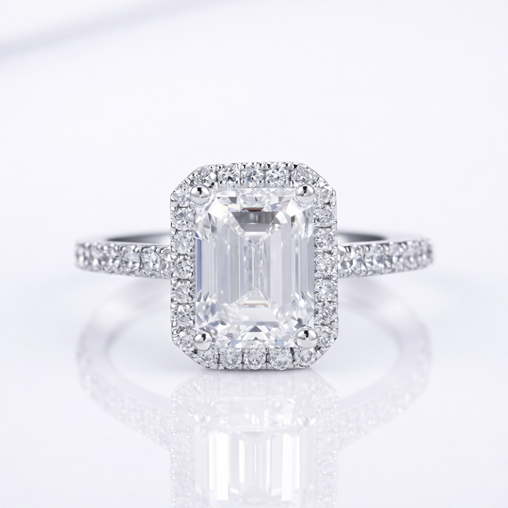 Sterling silver emerald cut cz diamond ring
