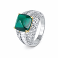 Sterling silver simulated emerald cabochon ring