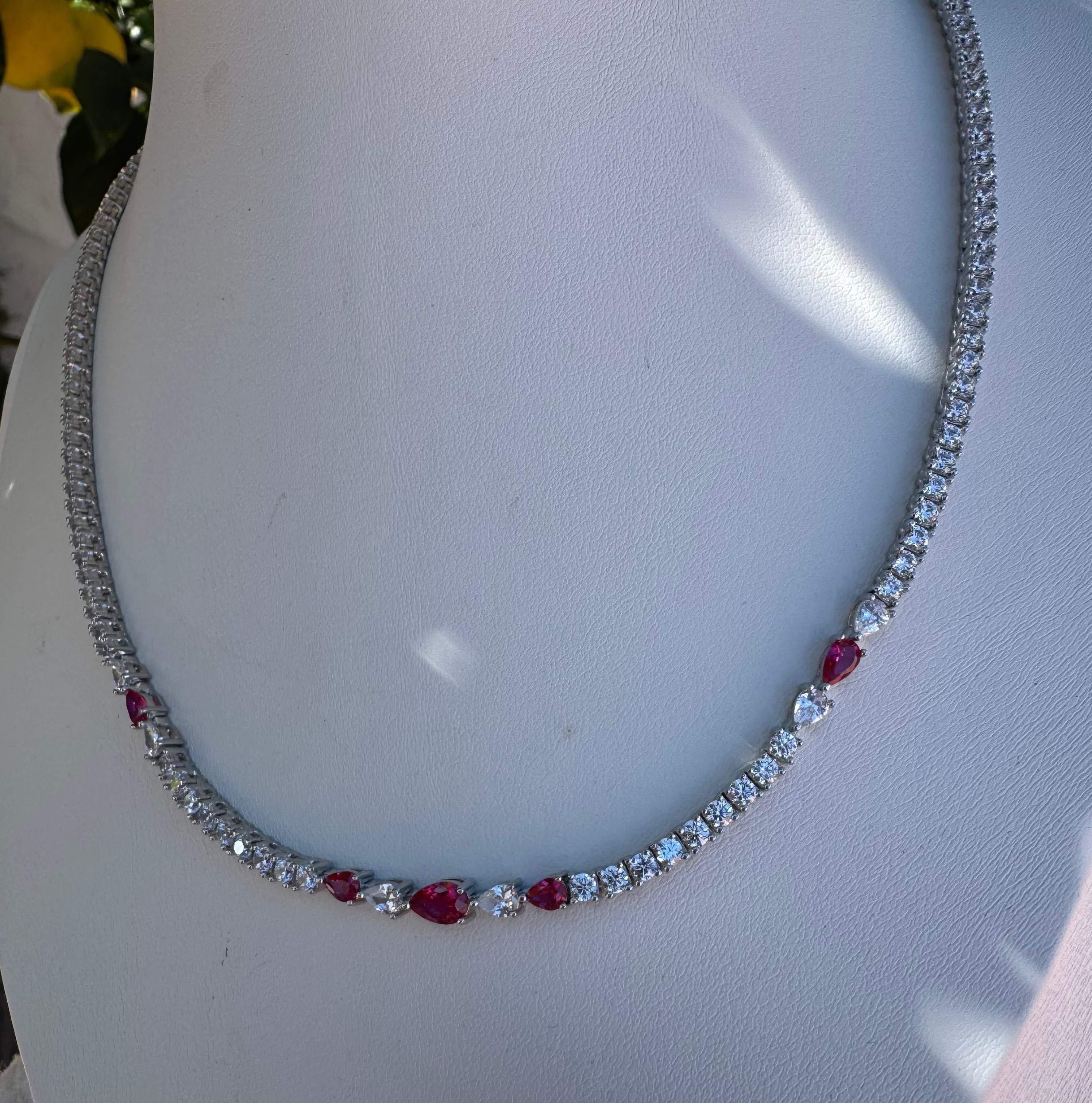 Silver ruby cz diamond tennis necklace