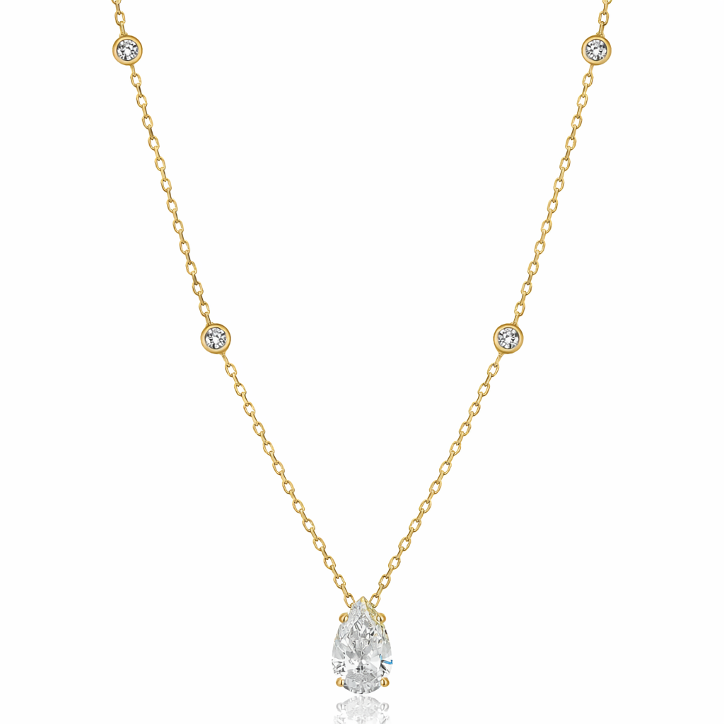 14k solid gold 1 ct pear lab diamond necklace
