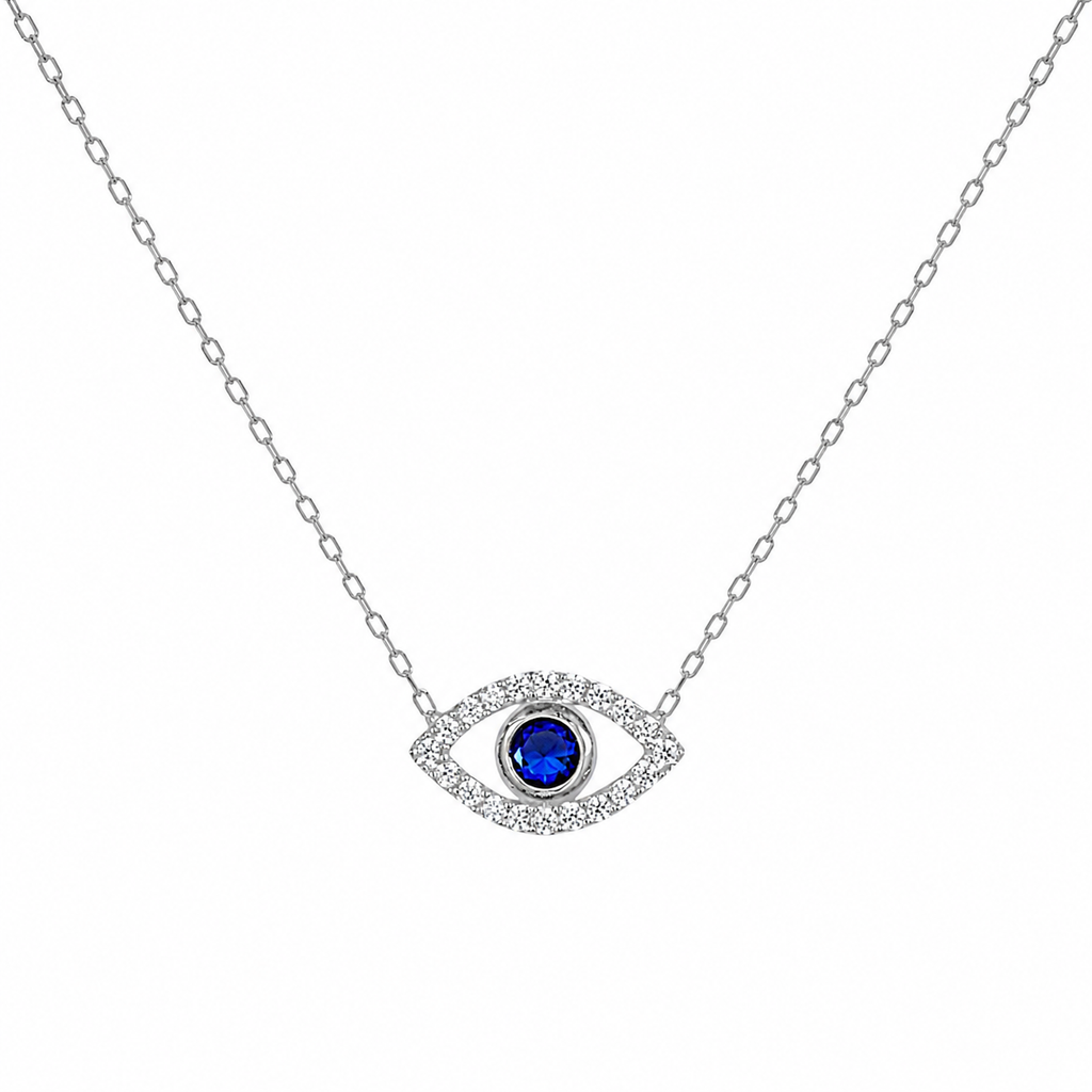 “Ojos” Sterling silver dark blue eye necklace