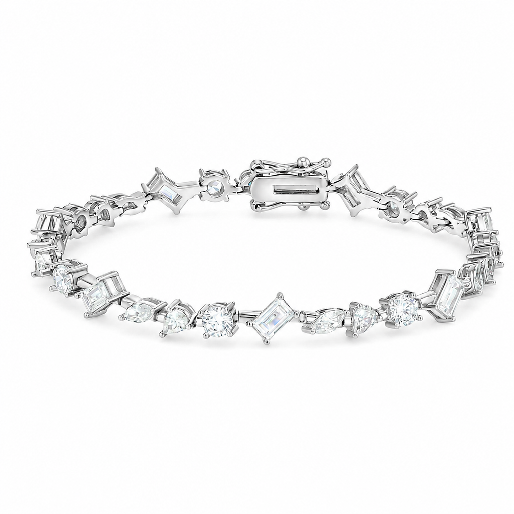 Sterling silver multi-shape tennis bracelet